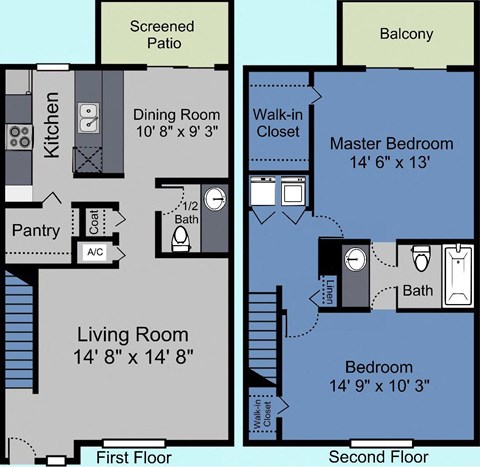two bedroom luxury townhouse townhome floor plan at The Fountains at Deerwood, Jacksonville, FL, 32256
